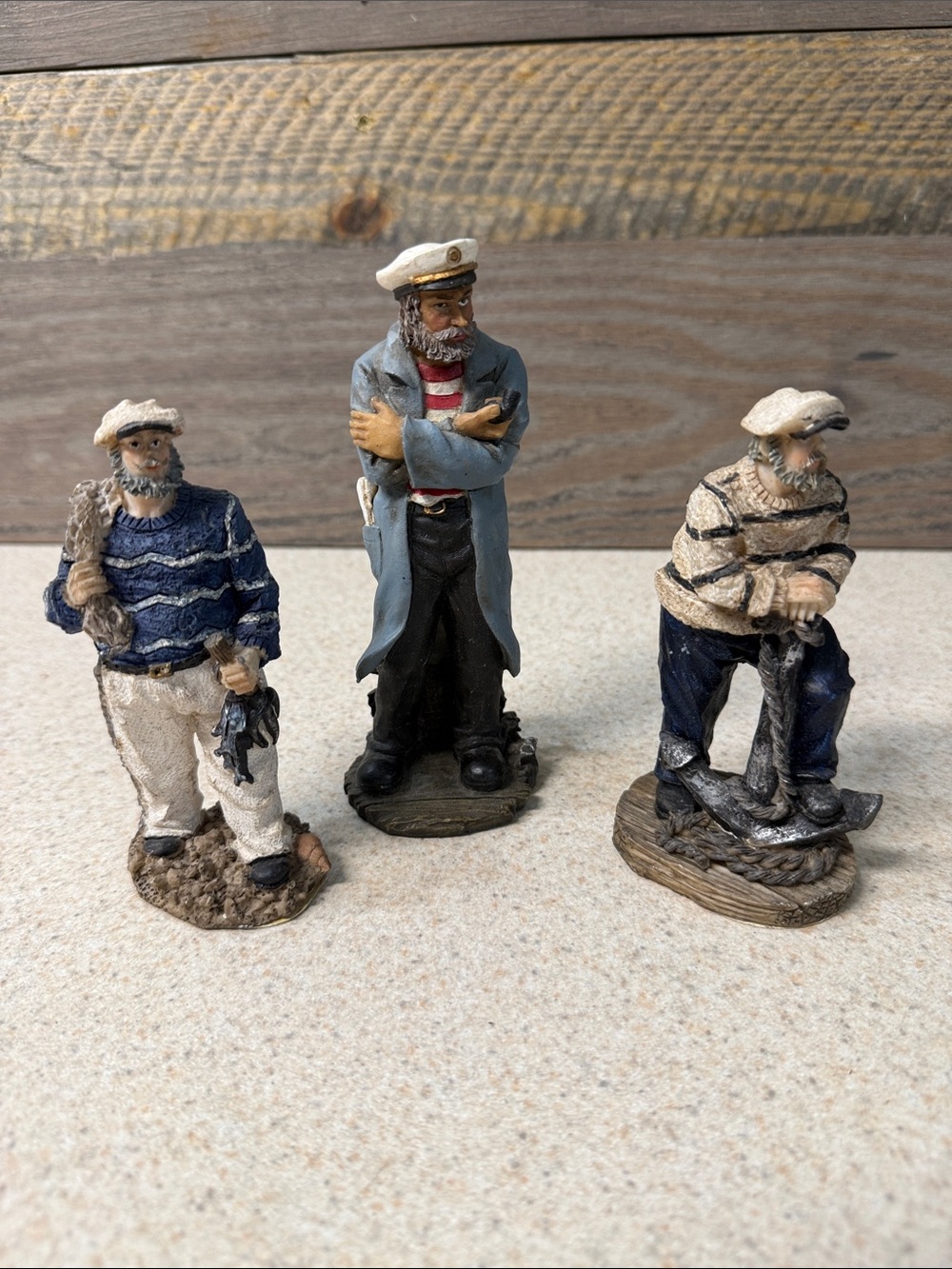 Nautical Fisherman Figurine Set - Blue, White, Cream